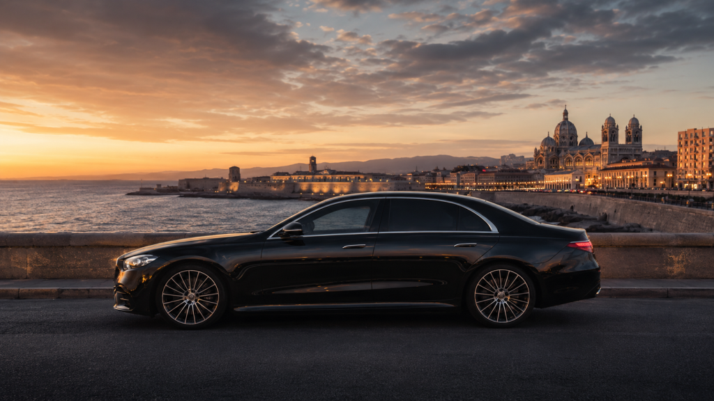Mercedes Classe S berline noire corniche Kennedy Marseille mer Méditerranée - DC Driving