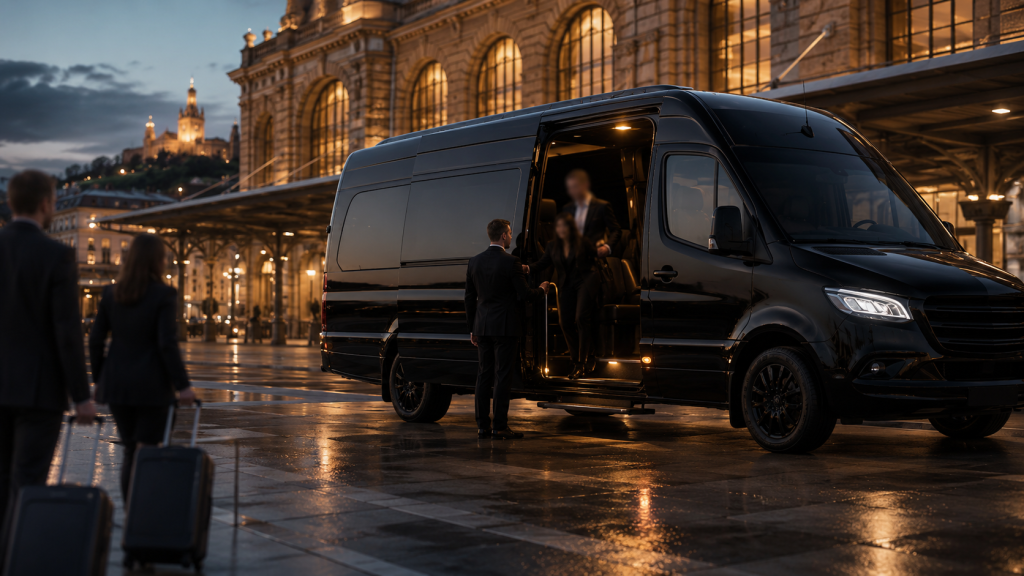 Mercedes Sprinter noir gare Saint-Charles Marseille groupe business - DC Driving