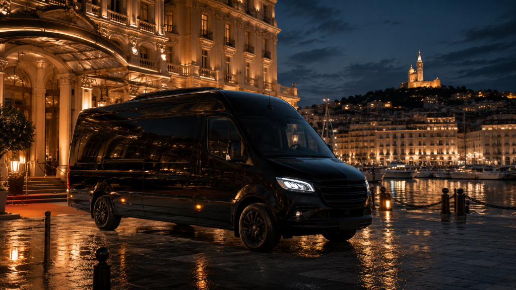 Mercedes Sprinter noir hôtel 5 étoiles Marseille soirée gala - DC Driving