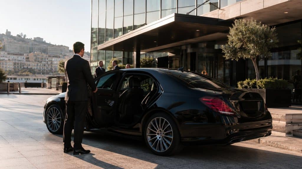 Berline Mercedes DC Driving prête pour un transfert depuis Marseille